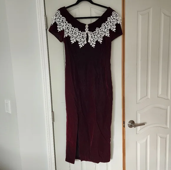 SOLD Scott McClintock Vintage Size 10 Velvet  Burgundy Formal Dress - Picture 3 of 10